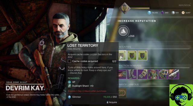 Destiny 2 - Códigos de caché - Cómo completar el programa de recompensas de territorio perdido de EDZ
