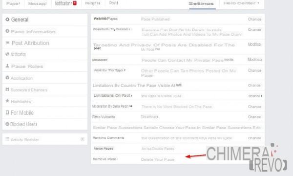 Come cancellare pagina Facebook