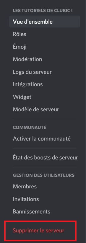 Como faço para excluir um servidor Discord?