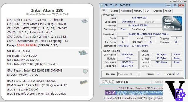 Intel Atom 230 à 1.60 GHz avec Hyper-Threading