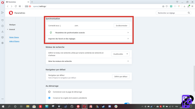 How to activate or deactivate the synchronization of my account on Opera?