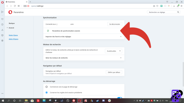 How to activate or deactivate the synchronization of my account on Opera?