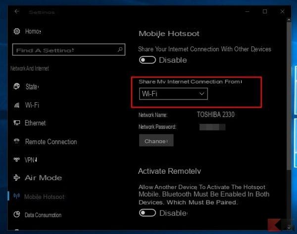 Come creare un hotspot wi-fi con Windows 10