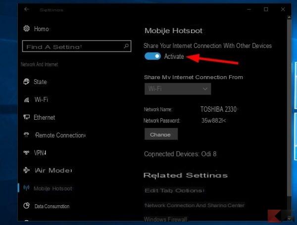 Come creare un hotspot wi-fi con Windows 10