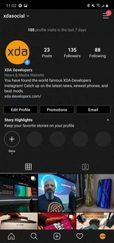 Instagram es a su vez un tema oscuro en Android