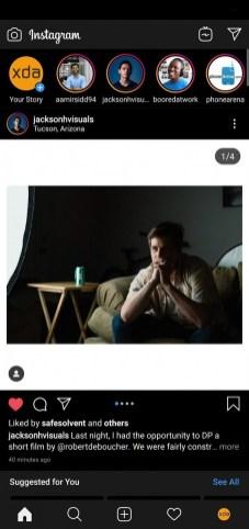 Instagram is in turn dark theme on Android