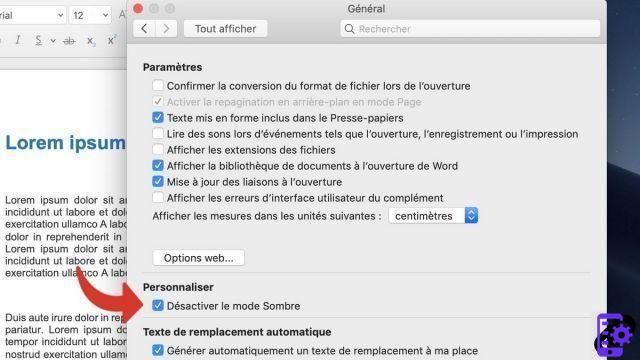 How do I activate macOS dark mode on Word?