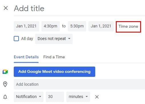 Google Calendar: how to add a different time zone