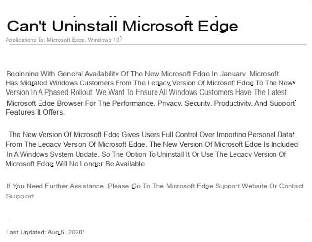 Microsoft Edge: reclamando da incapacidade de desinstalar o navegador