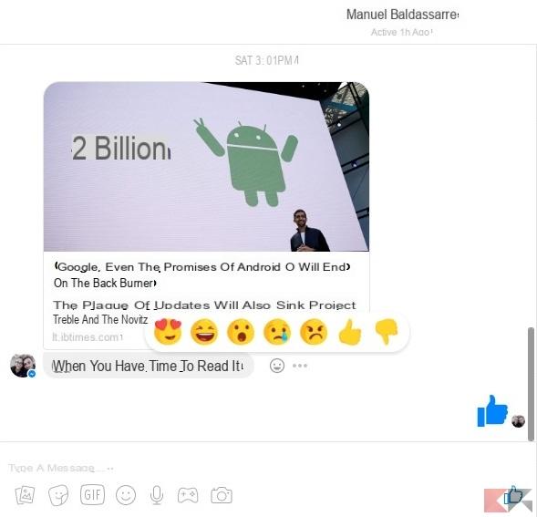 Usare le reazioni in Facebook Messenger