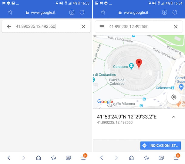 How to enter coordinates on Google Maps Android