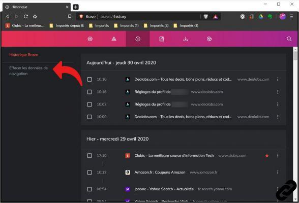 Como faço para limpar o histórico no Brave?