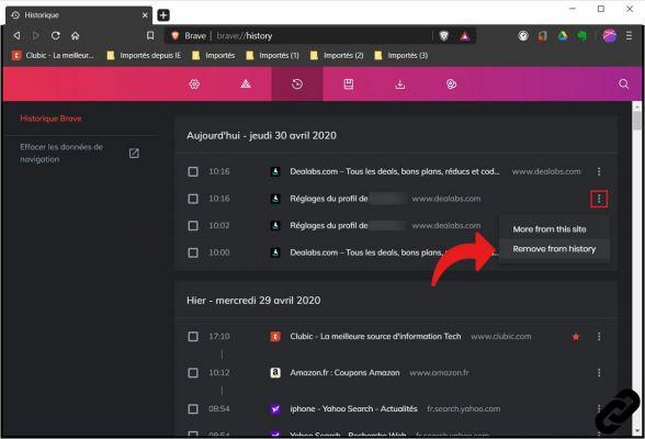 Como faço para limpar o histórico no Brave?