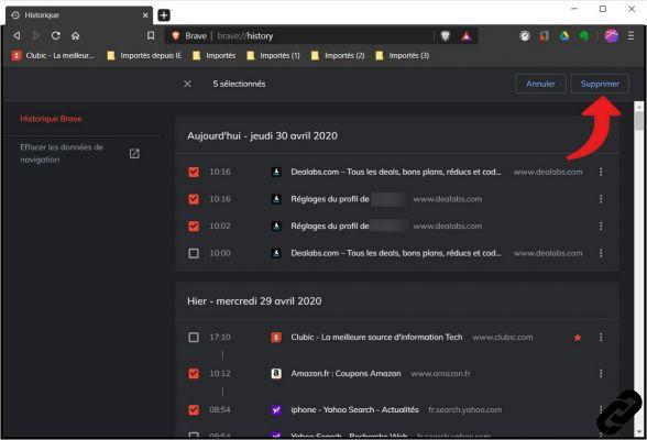 Como faço para limpar o histórico no Brave?
