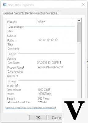 Rimuovere i metadati dalle foto in Windows 10