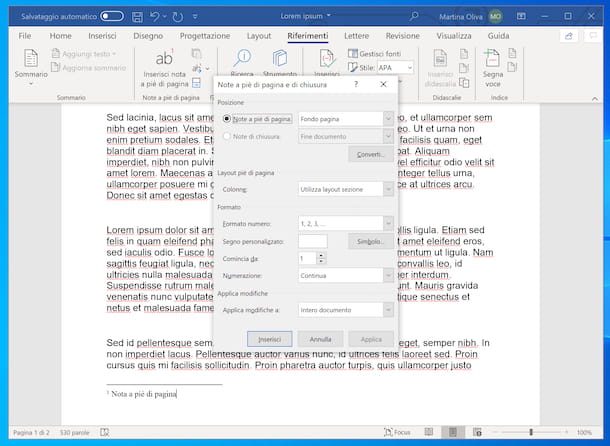 How to insert notes in Word