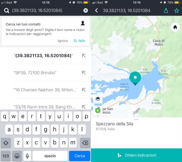 How to enter the GPS coordinates on the navigator