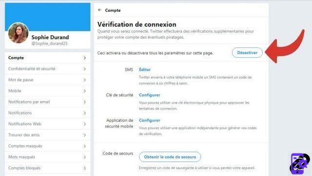 Como desativo o login de dois fatores no Twitter?