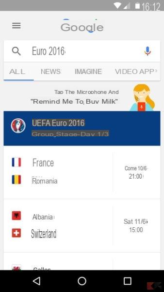 Euro 2016: all matches on Google Now