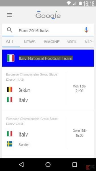 Euro 2016: all matches on Google Now