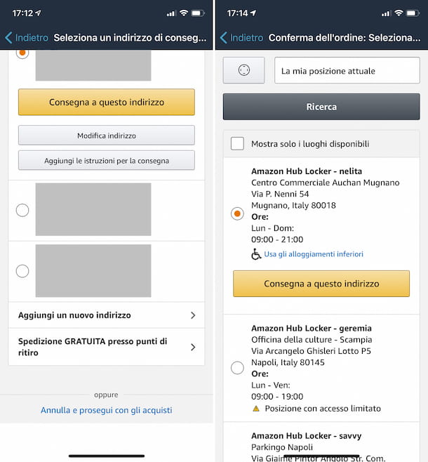 Como inserir o endereço do Amazon Locker