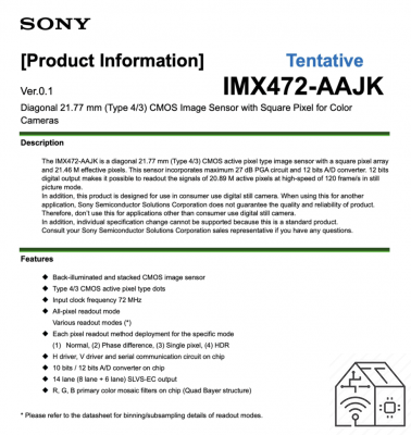 IMX472-AAJK: new high performance Sony sensor