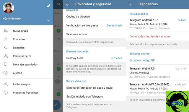 Cómo ver todas las sesiones abiertas de Telegram y cómo cerrarlas