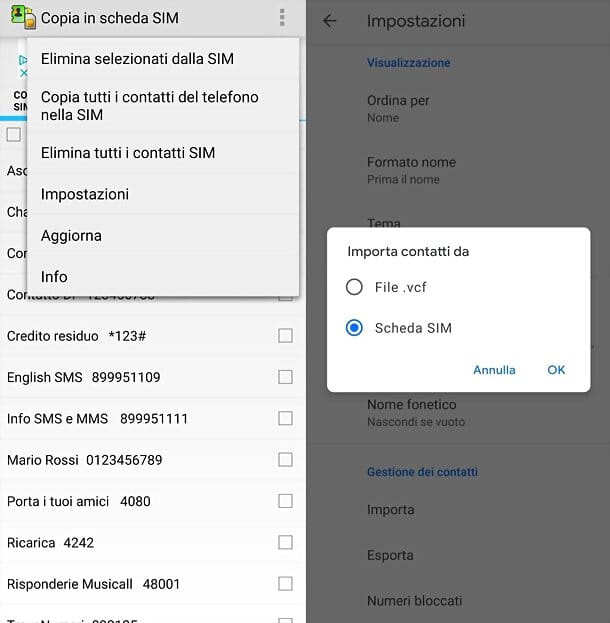 How to see if the contacts are on the SIM