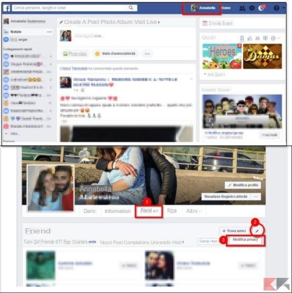 Ocultar la lista de amigos de Facebook