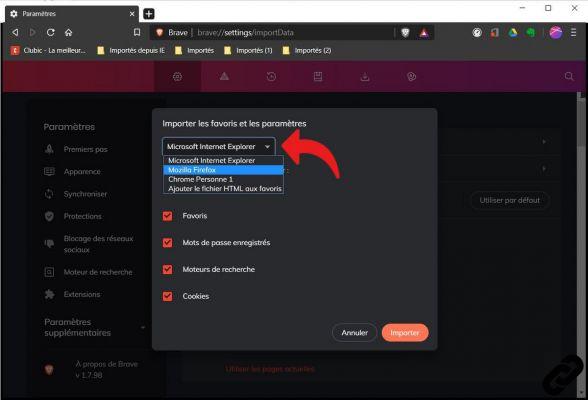 How to import and export favorites on Brave?
