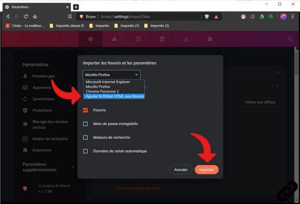 Como importar e exportar favoritos no Brave?