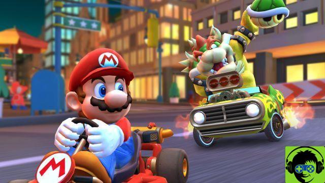 Mario Kart Tour: cómo realizar 3 tiros con conchas verdes en una carrera, con un piloto que lleva una concha.