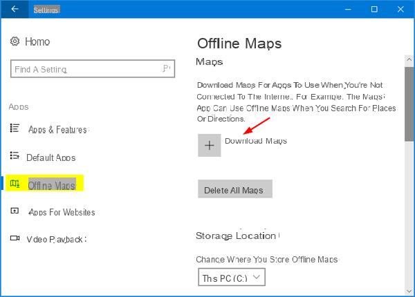 Download Windows 10 maps to use them offline