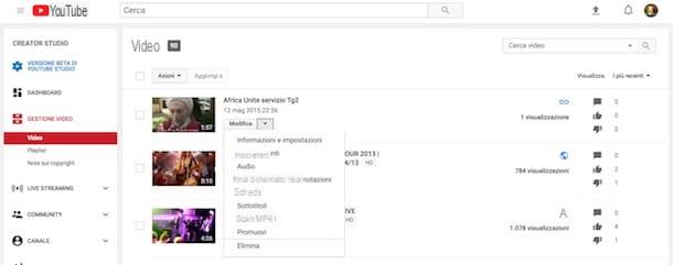 Come rimuovere video da YouTube
