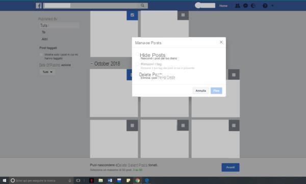 Come cancellare più post Facebook contemporaneamente