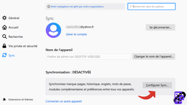 How to activate or deactivate the synchronization of my account on Mozilla Firefox?