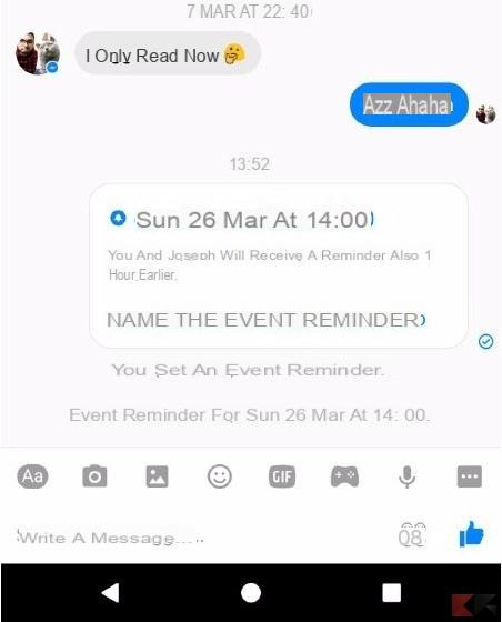 Impostare promemoria in Facebook Messenger