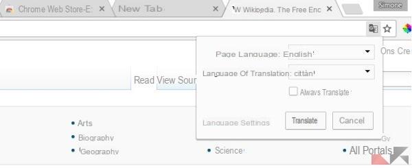 Change Google Translate language in Chrome