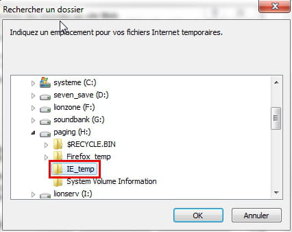 IE11 - Configure the cache folder for temporary internet files