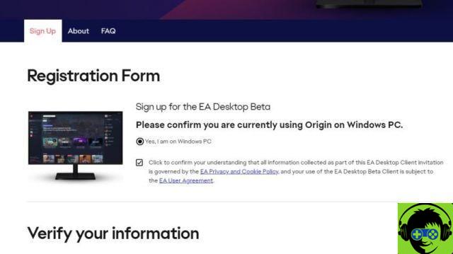 Cómo registrarse para la versión beta de la aplicación EA Desktop