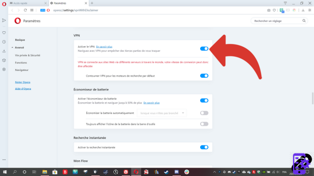 How to activate and deactivate VPN on Opera?