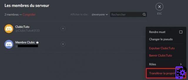 How do I transfer ownership of a Discord server?