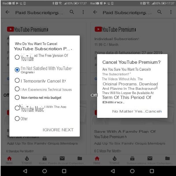 Come disattivare YouTube Premium