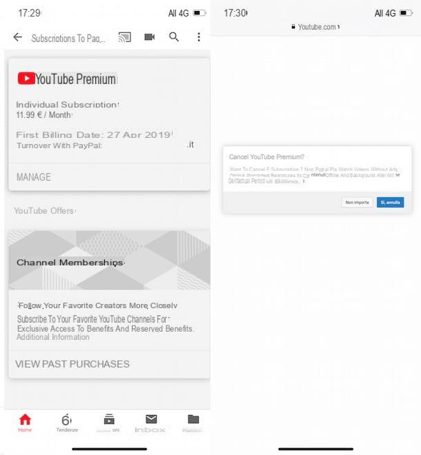 Come disattivare YouTube Premium