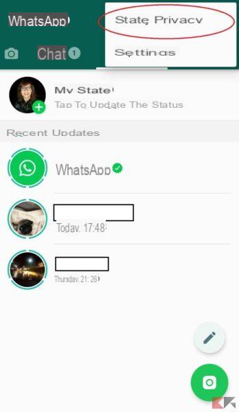 Ocultar el estado de whatsapp de un contacto