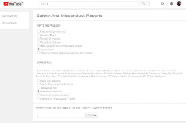 Come segnalare un canale YouTube