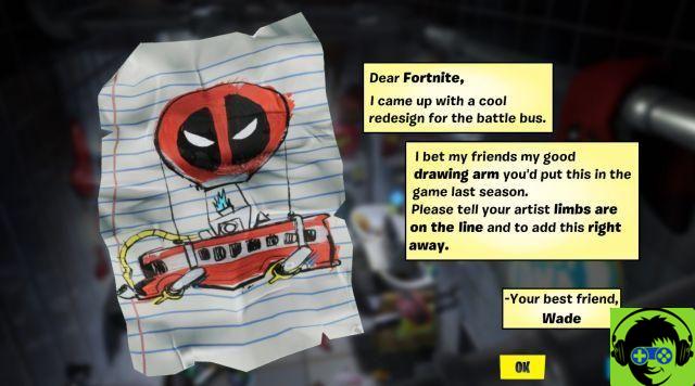 Dónde encontrar la carta de Deadpool a Epic Games en Fortnite: Battle Royale