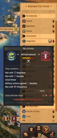 How to improve attitude with another faction in A Total War Saga: Troy