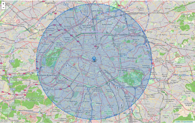 Contención de 10 km de radio: calcular el área alrededor de mi casa