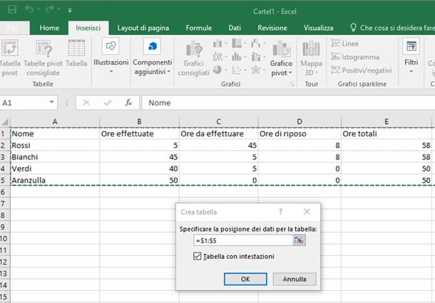 How to make a table in Excel